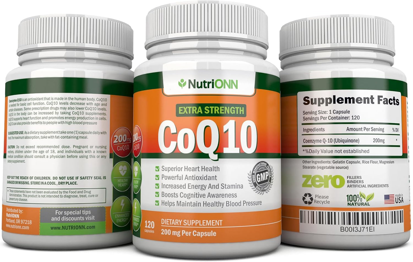 High Absorption NutriONN CoQ10 200mg (Double Strength) - 120 Capsules - Scientifically Proven Ubiquinone for Energy - 4 Month Supply