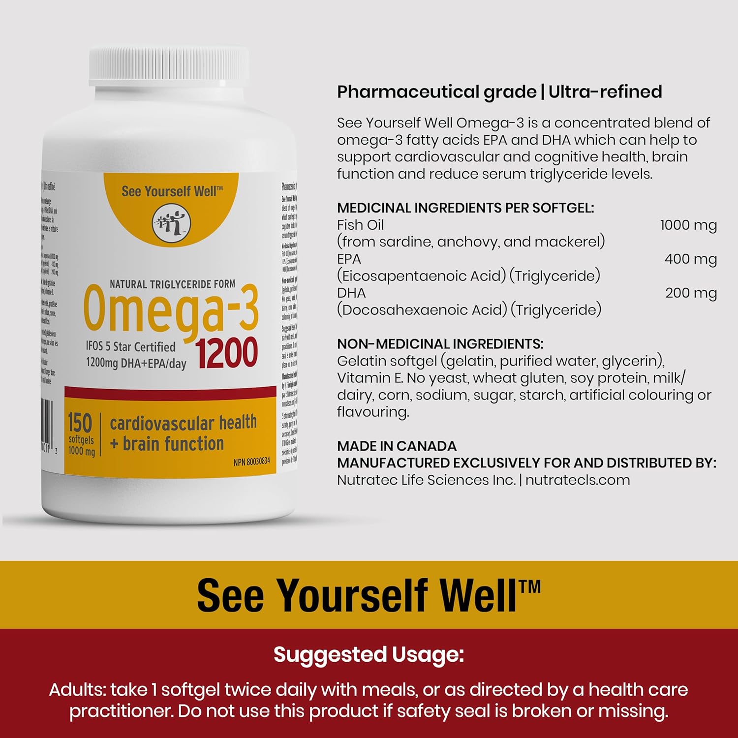 High Absorption Omega-3 Fish Oil with EPA & DHA for Brain, Eye, Heart & Joint Health - 150 Softgels