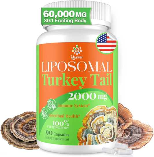High Absorption Organic Turkey Tail Mushroom Extract Capsules 2000MG - Immune Support & Digestive Health Supplement - 90 Capsules - Non-GMO