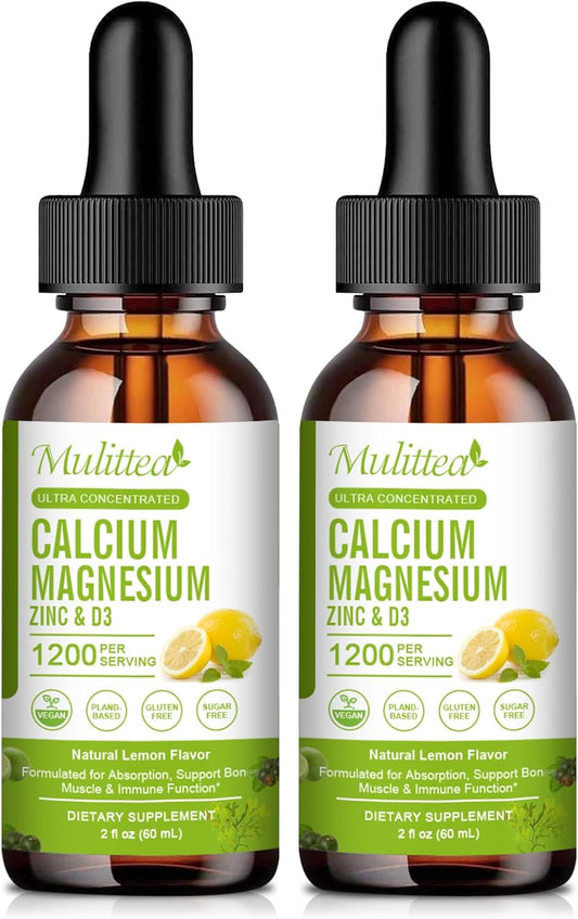 High Absorption Plant Calcium Supplement with Vitamin D3, Magnesium, and Zinc | Liquid Multivitamin for Heart and Bone Health | Gluten and Sugar-Free | 60 Servings Lemon Flavor