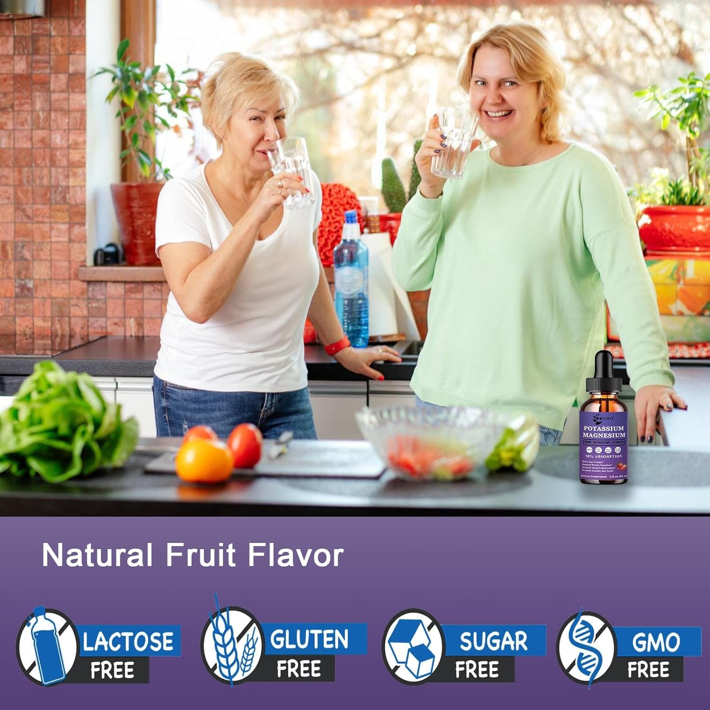 High Absorption Potassium Magnesium Liquid Drops Supplement - Non-GMO, Gluten Free, Zinc, Vitamins C, D3, B Complex - Bone, Heart, Muscle & Nerve Support