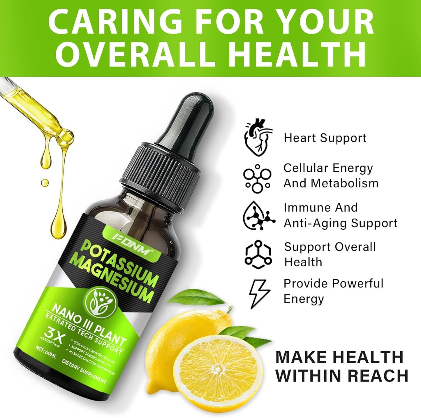 High Absorption Potassium Magnesium Supplement for Leg Cramps, Bone & Immune Support - Calcium, Vitamin D3, Zinc - 500mg Magnesium Potassium Drop