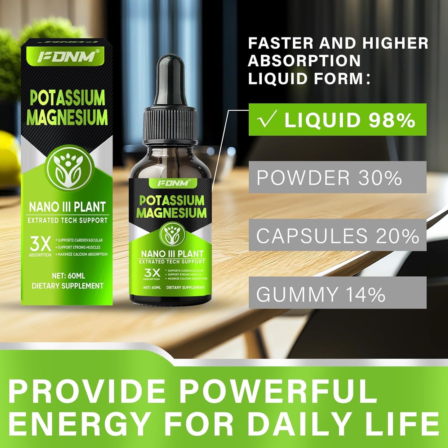 High Absorption Potassium Magnesium Supplement for Leg Cramps, Bone & Immune Support - Calcium, Vitamin D3, Zinc - 500mg Magnesium Potassium Drop