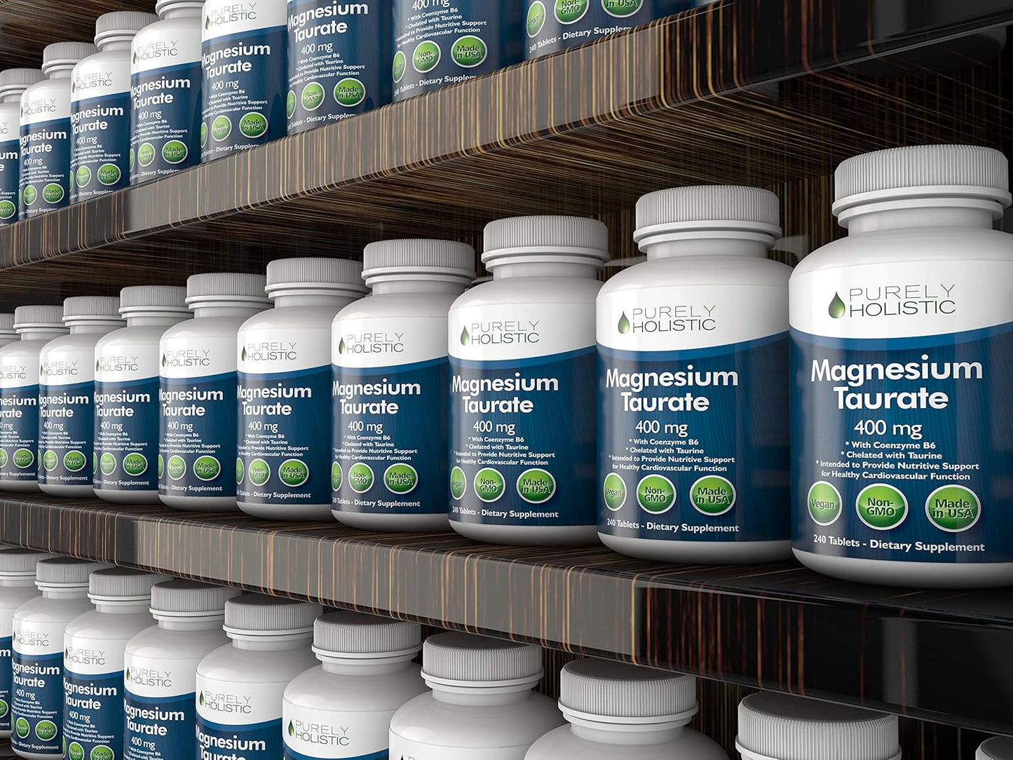 High Absorption Purely Holistic Magnesium Taurate 400mg Tablets with Coenzyme B6 - Vegan Complex for Cardiovascular, Muscle & Nerve Health - 240 Tablets