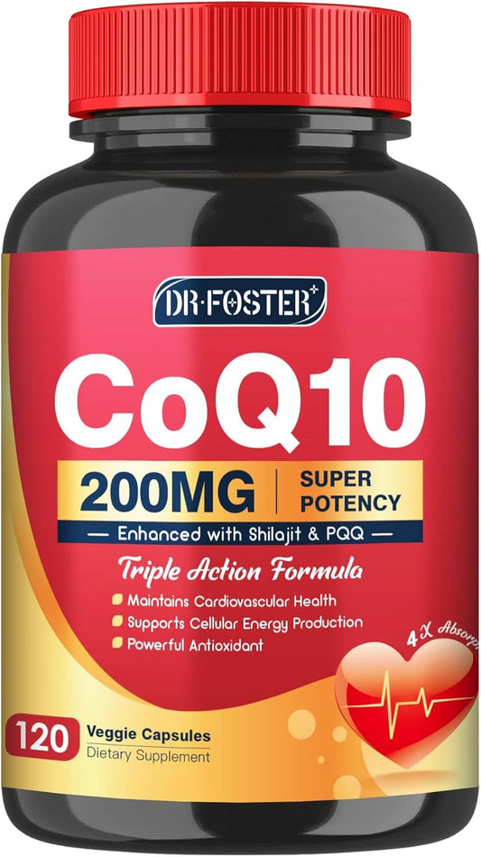 High Absorption Quinovit CoQ10 200mg with PQQ, Shilajit & Bioperine - Heart, Brain, and Energy Support - 120 Capsules