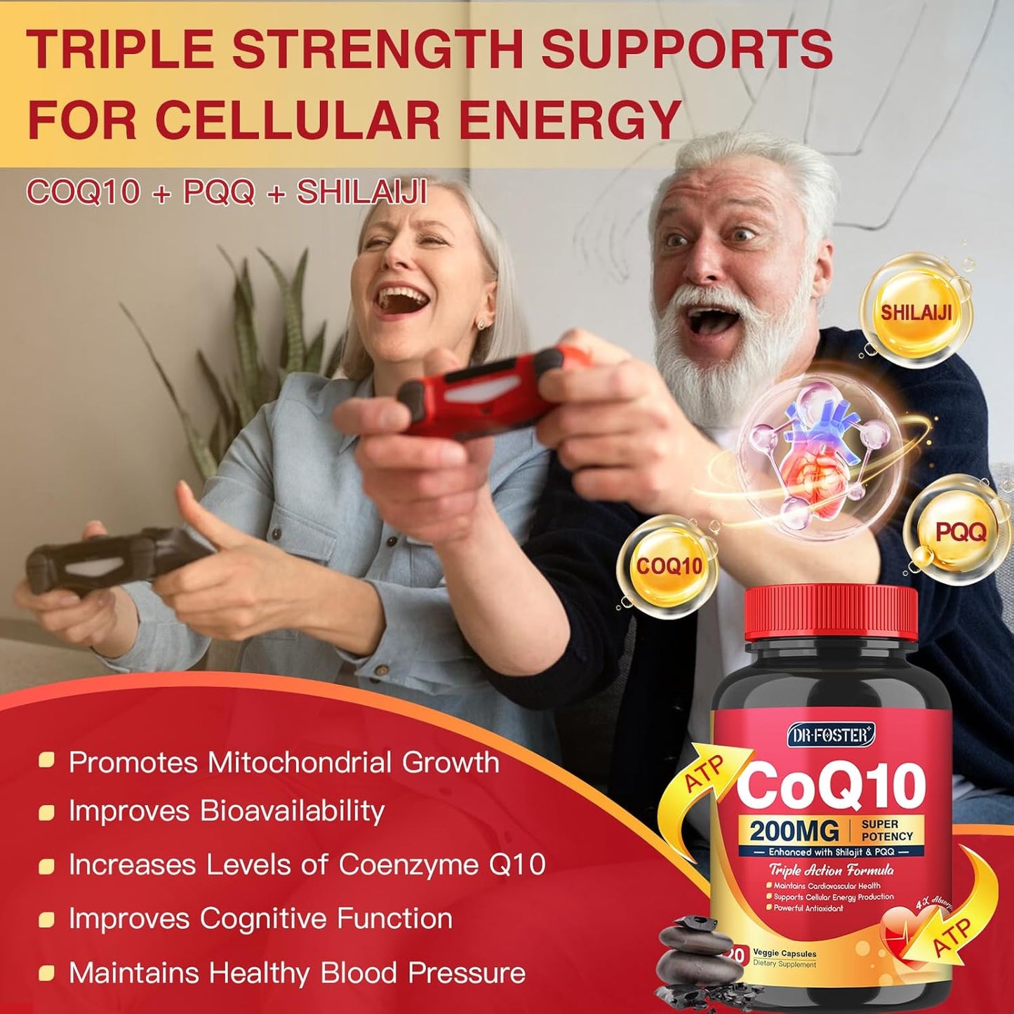 High Absorption Quinovit CoQ10 200mg with PQQ, Shilajit & Bioperine - Heart, Brain, and Energy Support - 120 Capsules