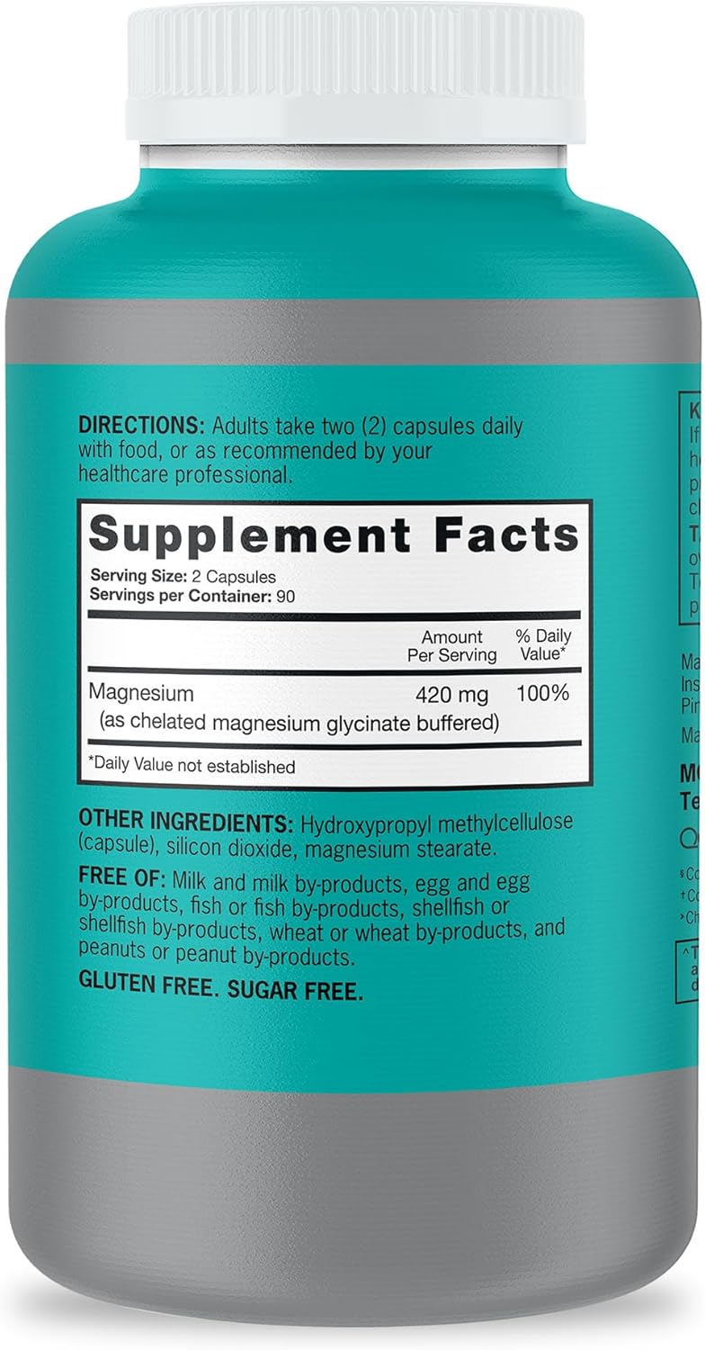 High Absorption Qunol Magnesium Capsules 420mg, 100% DV, Extra Strength Bone & Muscle Health Supplement - 180 Count