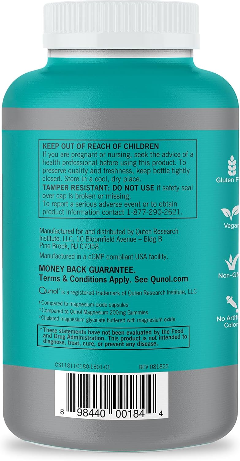 High Absorption Qunol Magnesium Capsules 420mg, 100% DV, Extra Strength Bone & Muscle Health Supplement - 180 Count