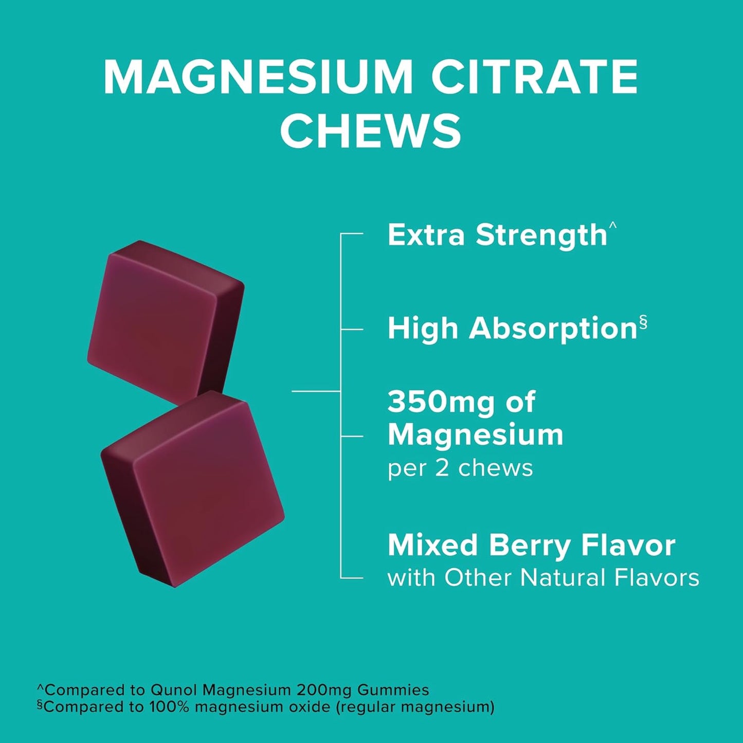 High Absorption Qunol Magnesium Citrate Soft Chews - 350mg Extra Strength Supplement for Nerve, Bone, and Muscle Health - 90 Count
