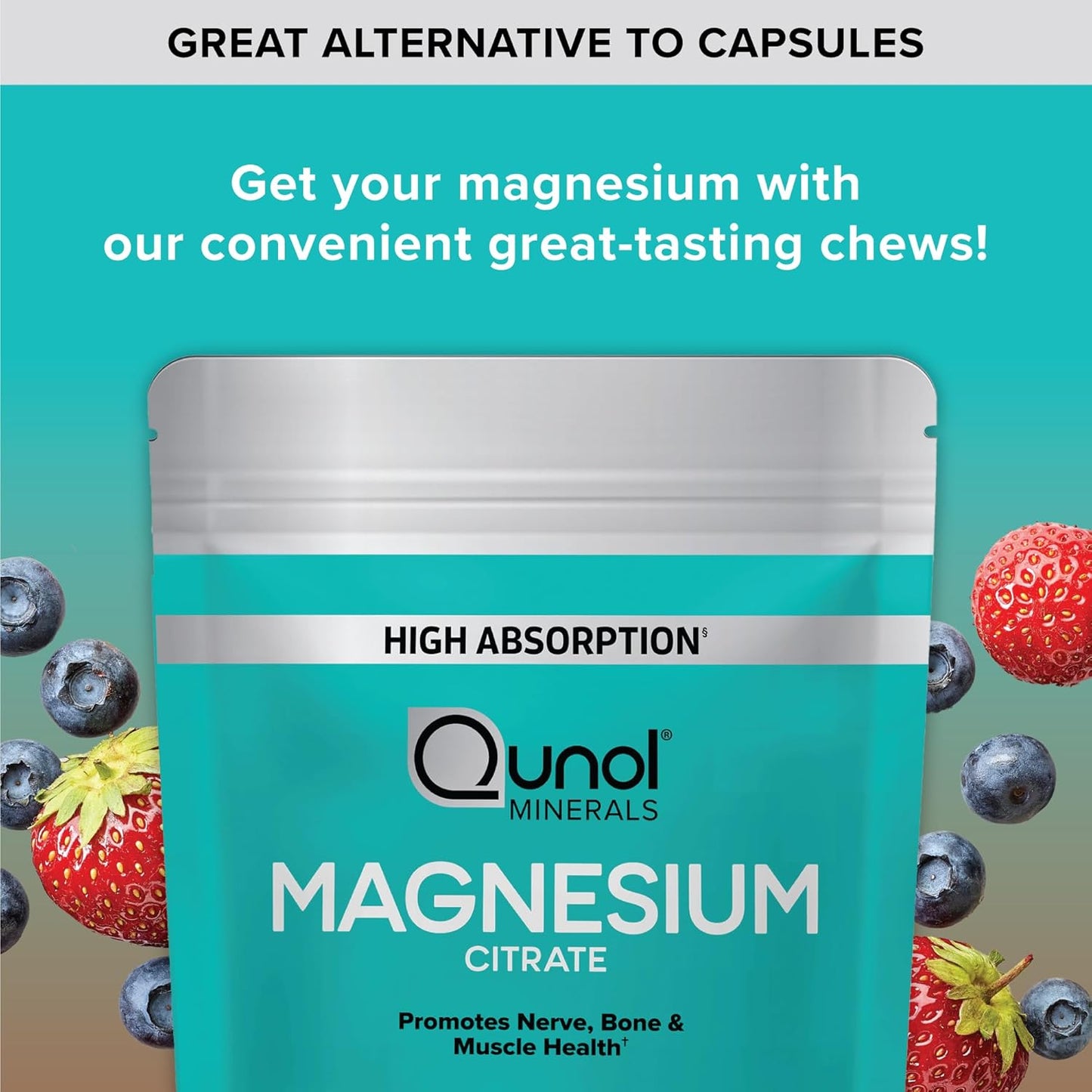 High Absorption Qunol Magnesium Citrate Soft Chews - 350mg Extra Strength Supplement for Nerve, Bone, and Muscle Health - 90 Count
