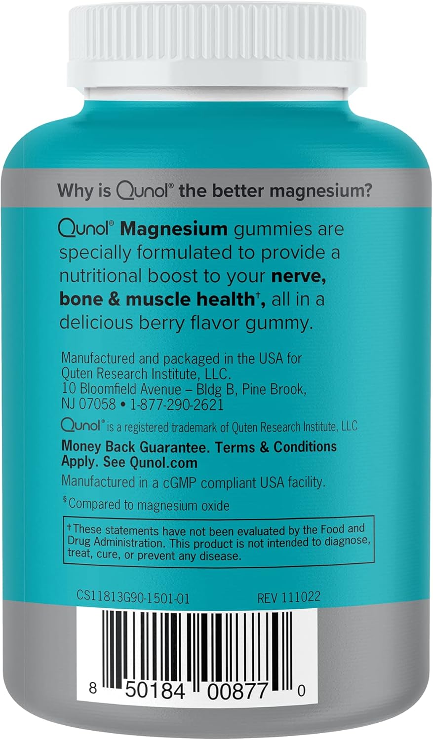 High Absorption Qunol Magnesium Gummies for Adults - 200mg Elemental Magnesium, Vegetarian Supplement for Nerve, Bone, Muscle Health - 90 Count