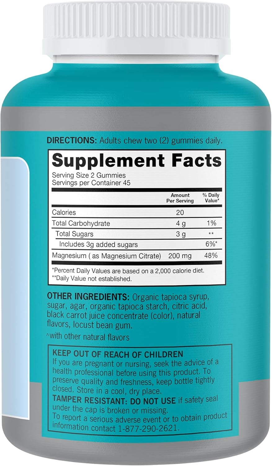 High Absorption Qunol Magnesium Gummies for Adults - 200mg Elemental Magnesium, Vegetarian Supplement for Nerve, Bone, Muscle Health - 90 Count