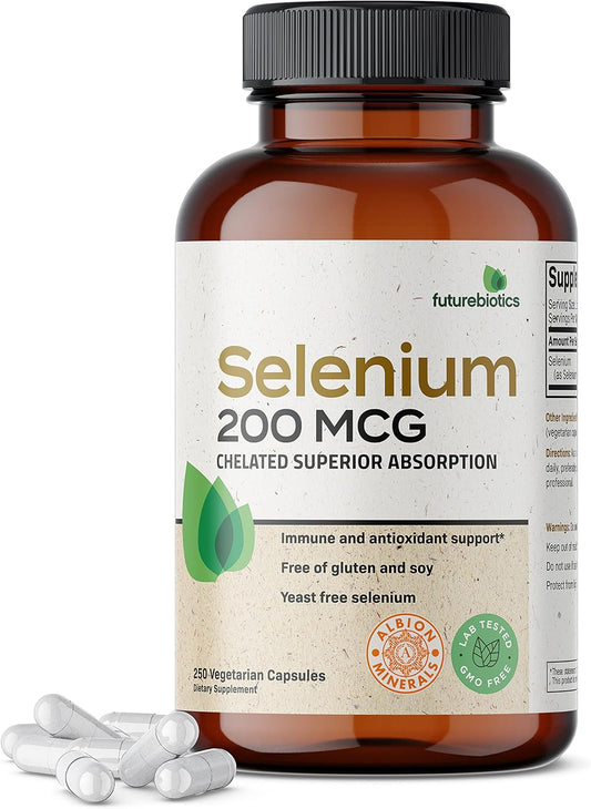 High Absorption Selenium Amino Acid Complex 200 mcg - Non GMO Essential Trace Mineral in 250 Capsules by Futurebiotics