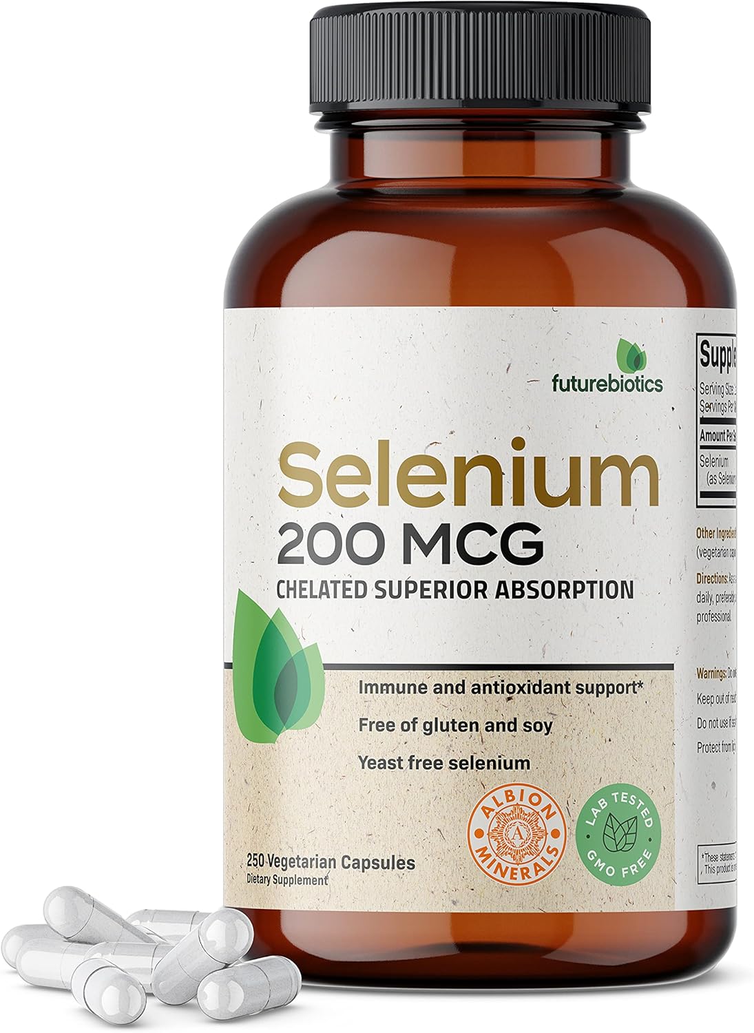 High Absorption Selenium Amino Acid Complex 200 mcg - Non GMO Essential Trace Mineral in 250 Capsules by Futurebiotics