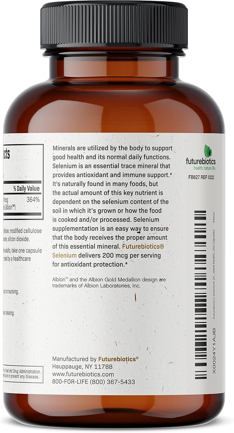High Absorption Selenium Amino Acid Complex 200 mcg - Non GMO Essential Trace Mineral in 250 Capsules by Futurebiotics