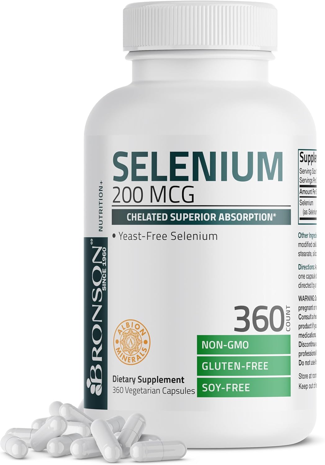 High Absorption Selenium Supplement - 200 mcg, Yeast-Free Chelated Amino Acid Complex - Essential Trace Mineral, 360 Veg Capsules