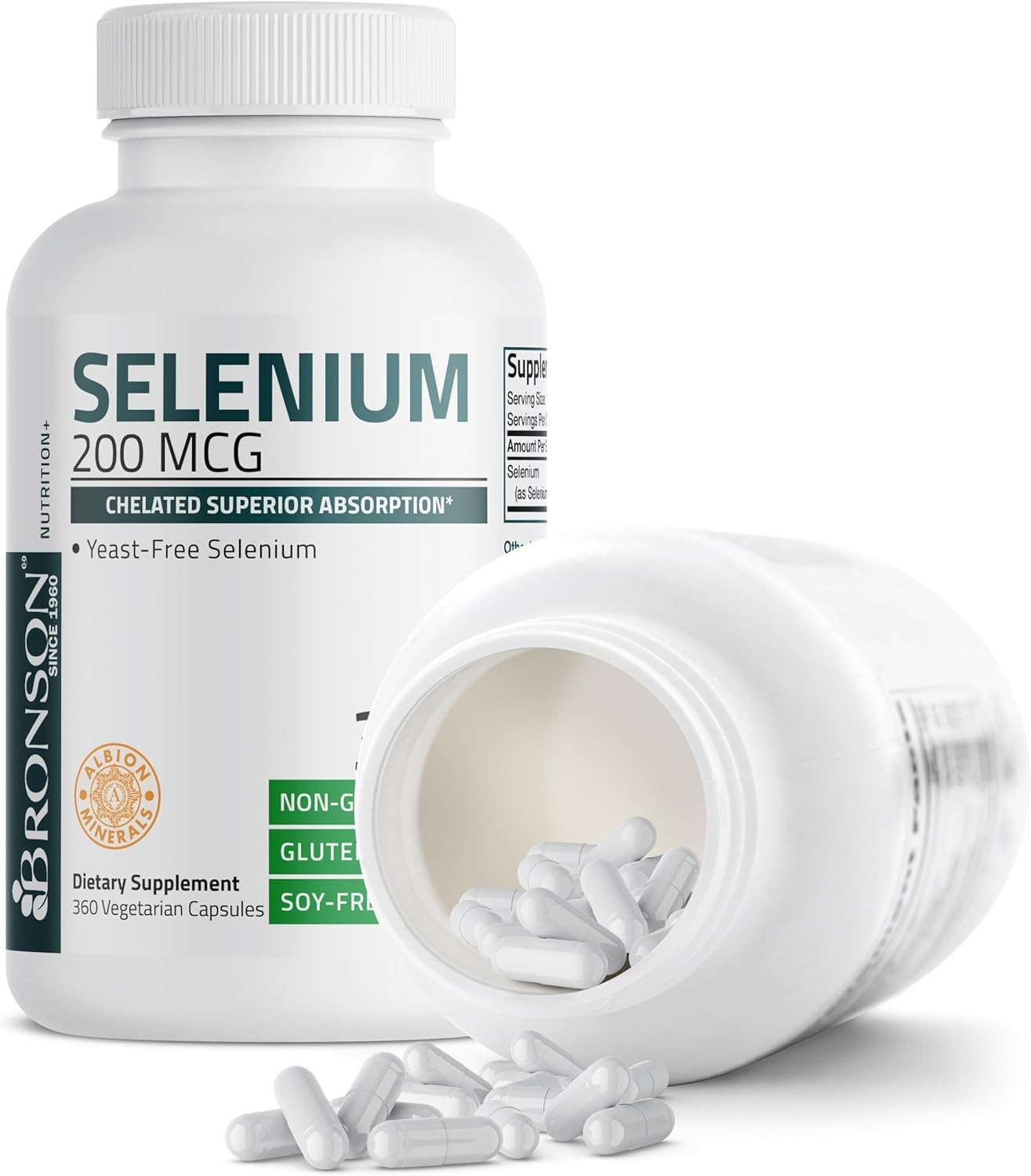 High Absorption Selenium Supplement - 200 mcg, Yeast-Free Chelated Amino Acid Complex - Essential Trace Mineral, 360 Veg Capsules