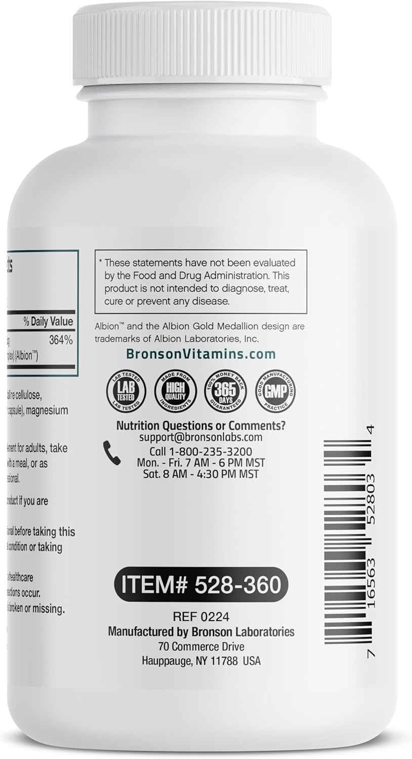 High Absorption Selenium Supplement - 200 mcg, Yeast-Free Chelated Amino Acid Complex - Essential Trace Mineral, 360 Veg Capsules