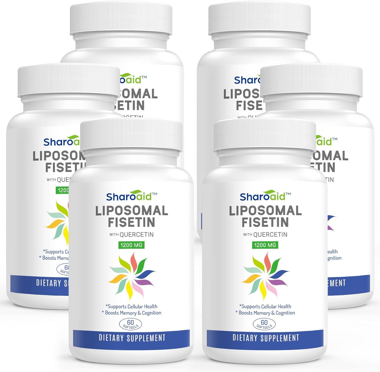 High Absorption Sharoaid Liposomal Fisetin and Quercetin Supplements - 1200 mg - 6 Bottles - 360 Softgels - Non-GMO - Gluten-Free - Polyphenols Antioxidants for Men and Women