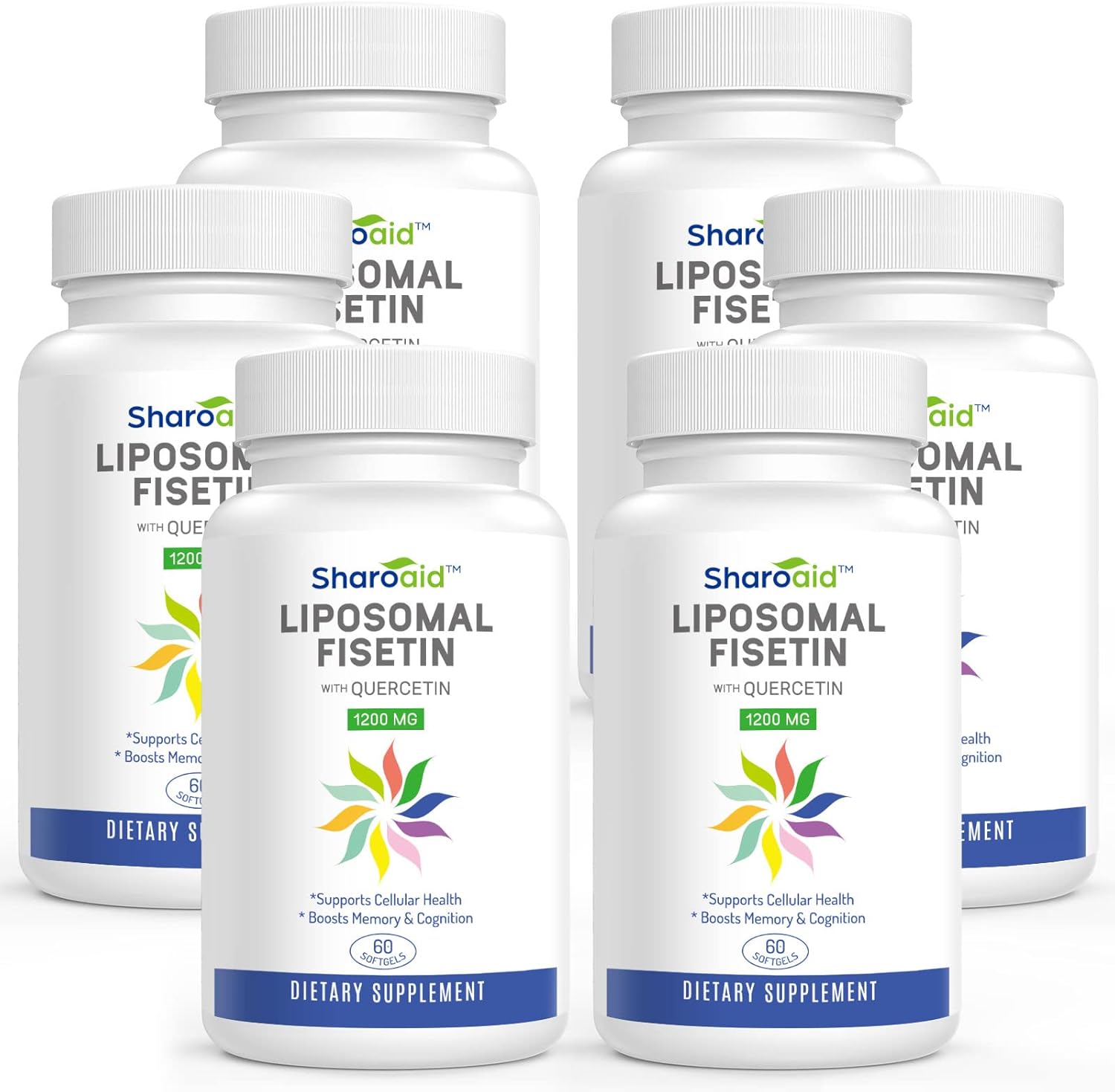 High Absorption Sharoaid Liposomal Fisetin and Quercetin Supplements - 1200 mg - 6 Bottles - 360 Softgels - Non-GMO - Gluten-Free - Polyphenols Antioxidants for Men and Women