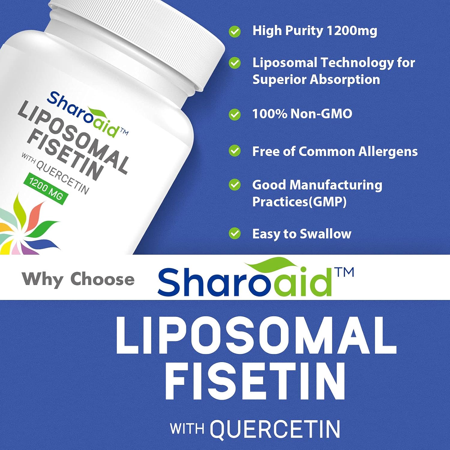 High Absorption Sharoaid Liposomal Fisetin and Quercetin Supplements - 1200 mg - 6 Bottles - 360 Softgels - Non-GMO - Gluten-Free - Polyphenols Antioxidants for Men and Women