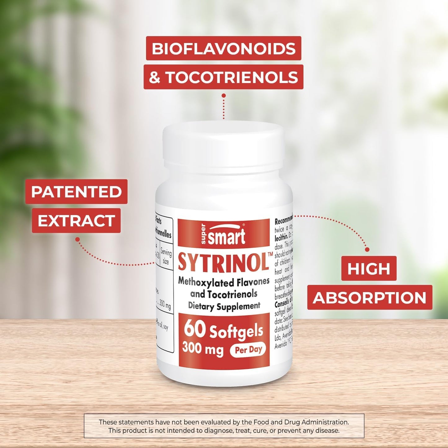 High Absorption Sytrinol Supplement with Citrus Bioflavonoids & Tocotrienols - 300mg Palm Fruit Extract Softgels (Gluten Free)