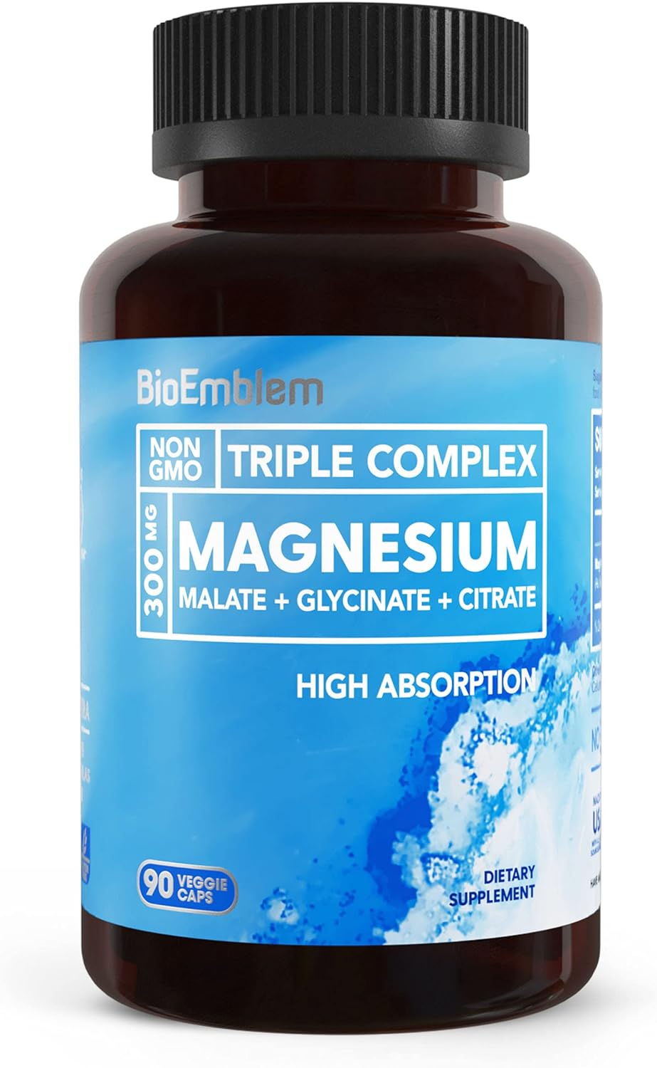 High Absorption Triple Magnesium Complex | 300mg Magnesium Glycinate, Malate, Citrate | Supports Muscles, Nerves, Energy | Vegan, Non-GMO | 90 Capsules