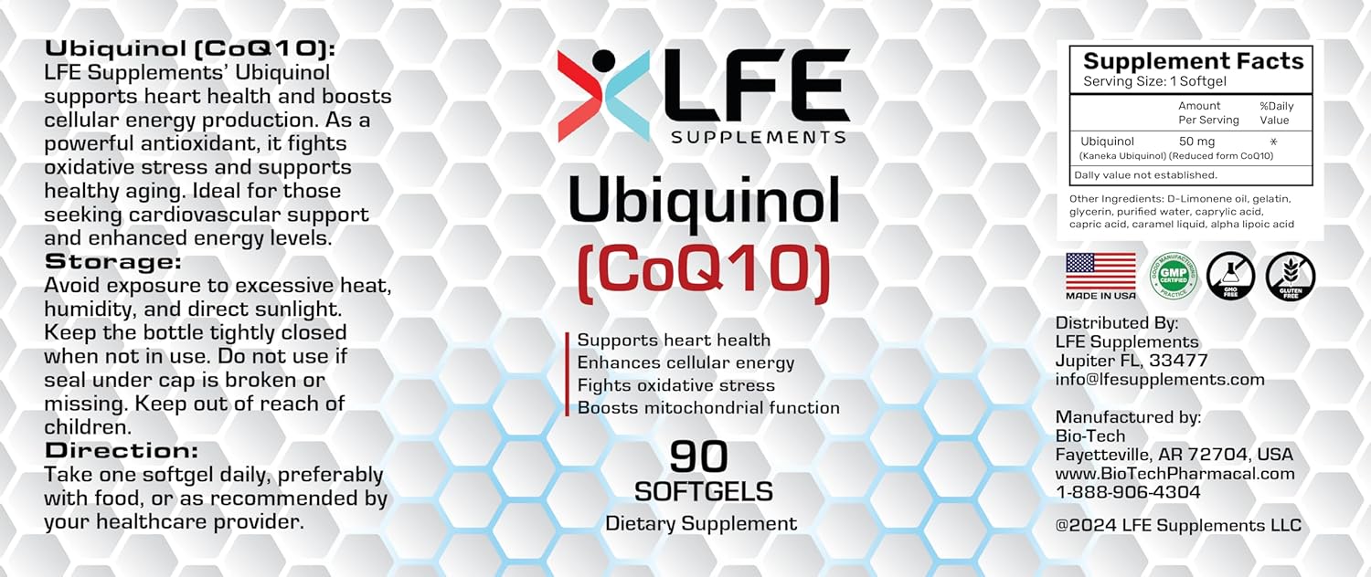 High Absorption Ubiquinol CoQ10 Supplement for Heart Health & Energy - Non-GMO, Gluten-Free, 90 Softgels for Adults, Men & Women