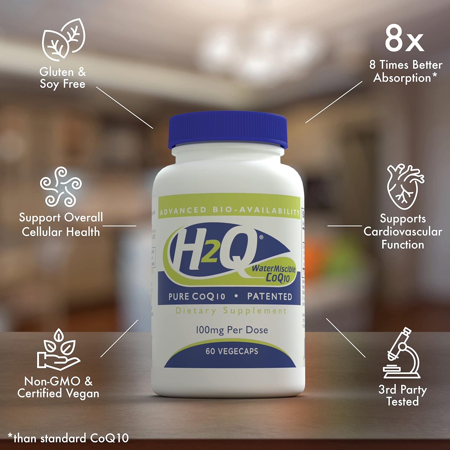 High Absorption Vegan CoQ-10 for Cardiovascular & Mitochondria Support | 8X More Effective than Standard Q-10 | Clinically Studied | Non-GMO (60ct)