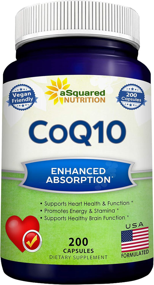High Absorption Vegan CoQ10 400mg Supplement - 200 Capsules - Ubiquinone Coenzyme Q10 Pills - Extra Antioxidant Enzyme Tablets