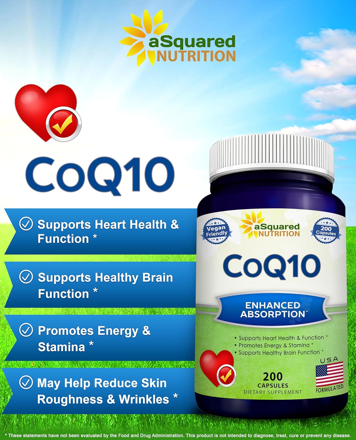 High Absorption Vegan CoQ10 400mg Supplement - 200 Capsules - Ubiquinone Coenzyme Q10 Pills - Extra Antioxidant Enzyme Tablets