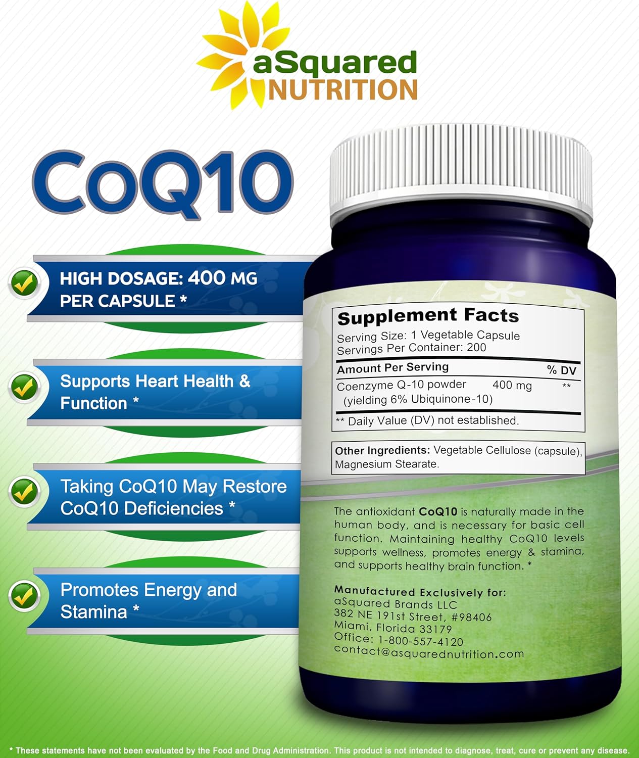 High Absorption Vegan CoQ10 400mg Supplement - 200 Capsules - Ubiquinone Coenzyme Q10 Pills - Extra Antioxidant Enzyme Tablets