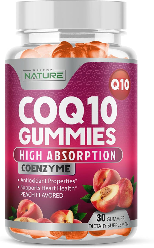High Absorption Vegan CoQ10 Gummies 100mg for Heart Health - Tasty Peach Flavor - 30 Gummies