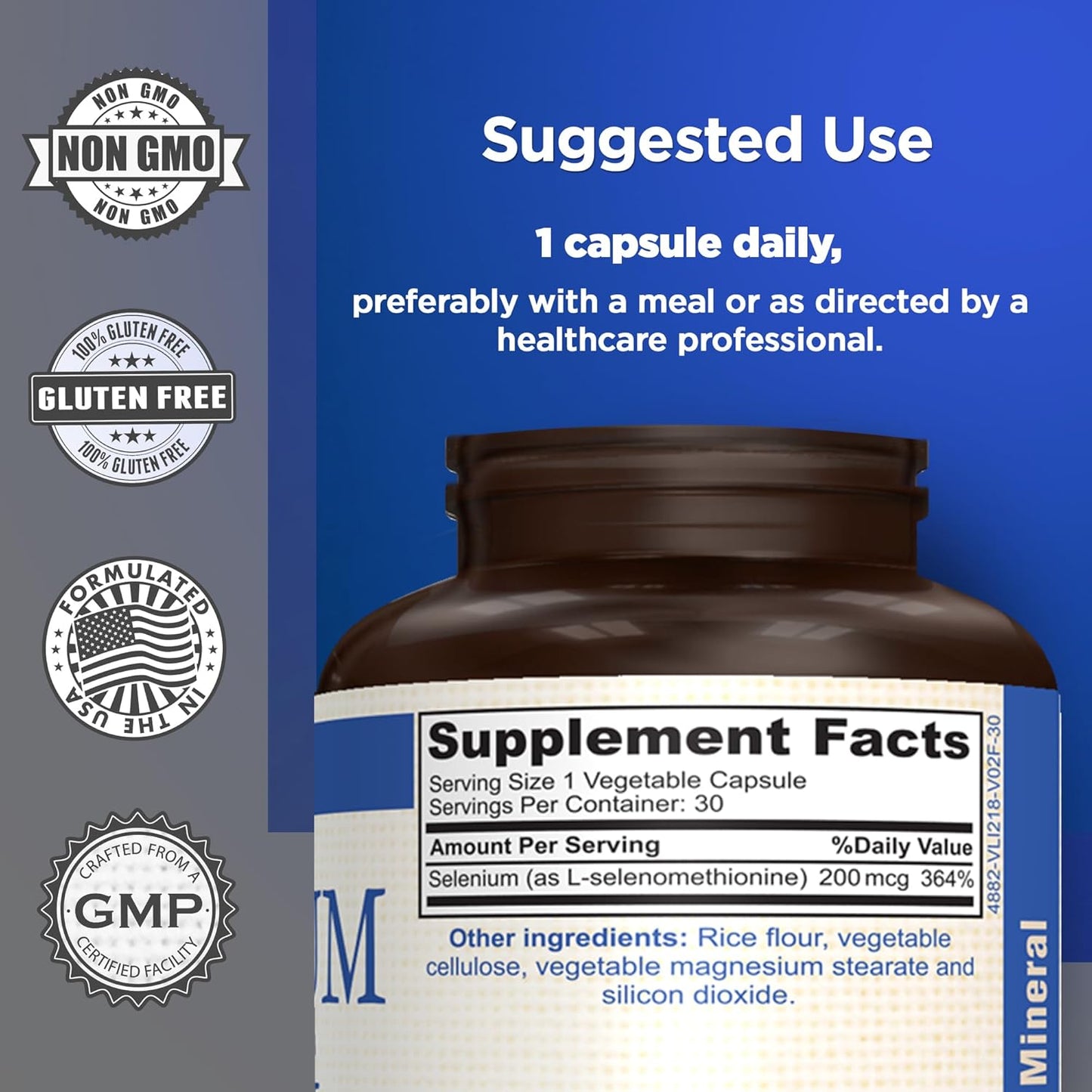 High Absorption Vegan Selenium Supplement for Healthy Immune & Thyroid Function | 200mcg Antioxidant Support | Non-GMO | 30ct