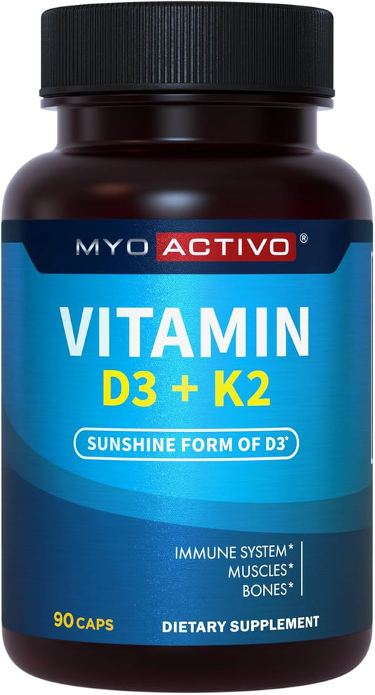 High Absorption Vitamin D3 K2 Supplement for Heart Health & Immune Support - 5000 IU & 200 mcg, Patented MK7 & MK4, 90 Vegetarian Capsules