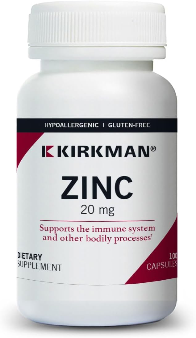 High Absorption Zinc 20mg Capsules for Immune Support - 100 Count - Hypoallergenic Formula by Kirkman