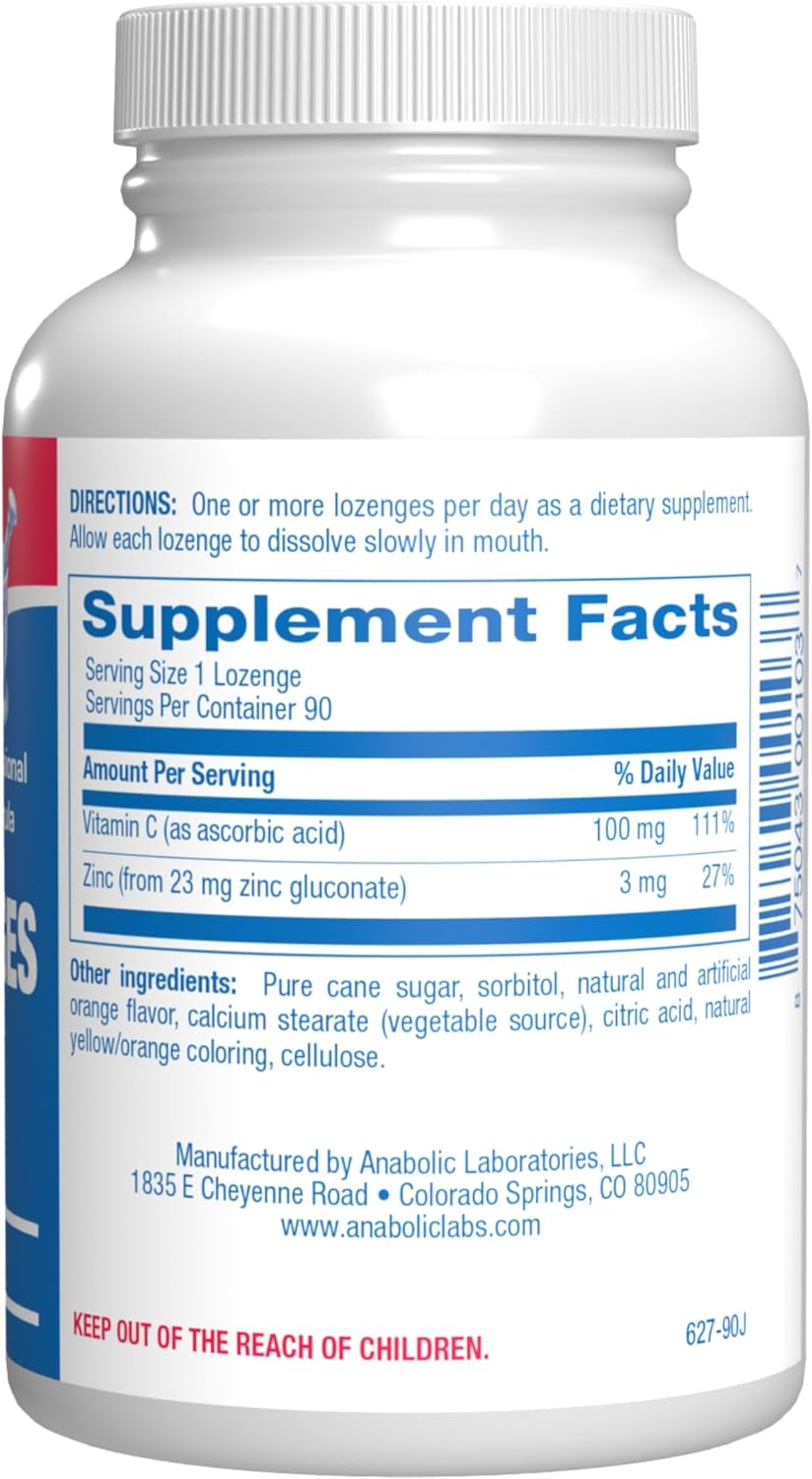 High Absorption Zinc and Vitamin C Lozenges for Daily Immune Support - Tasty Orange Flavored Supplement with 90 Count - Seasonal Wellness for Adults