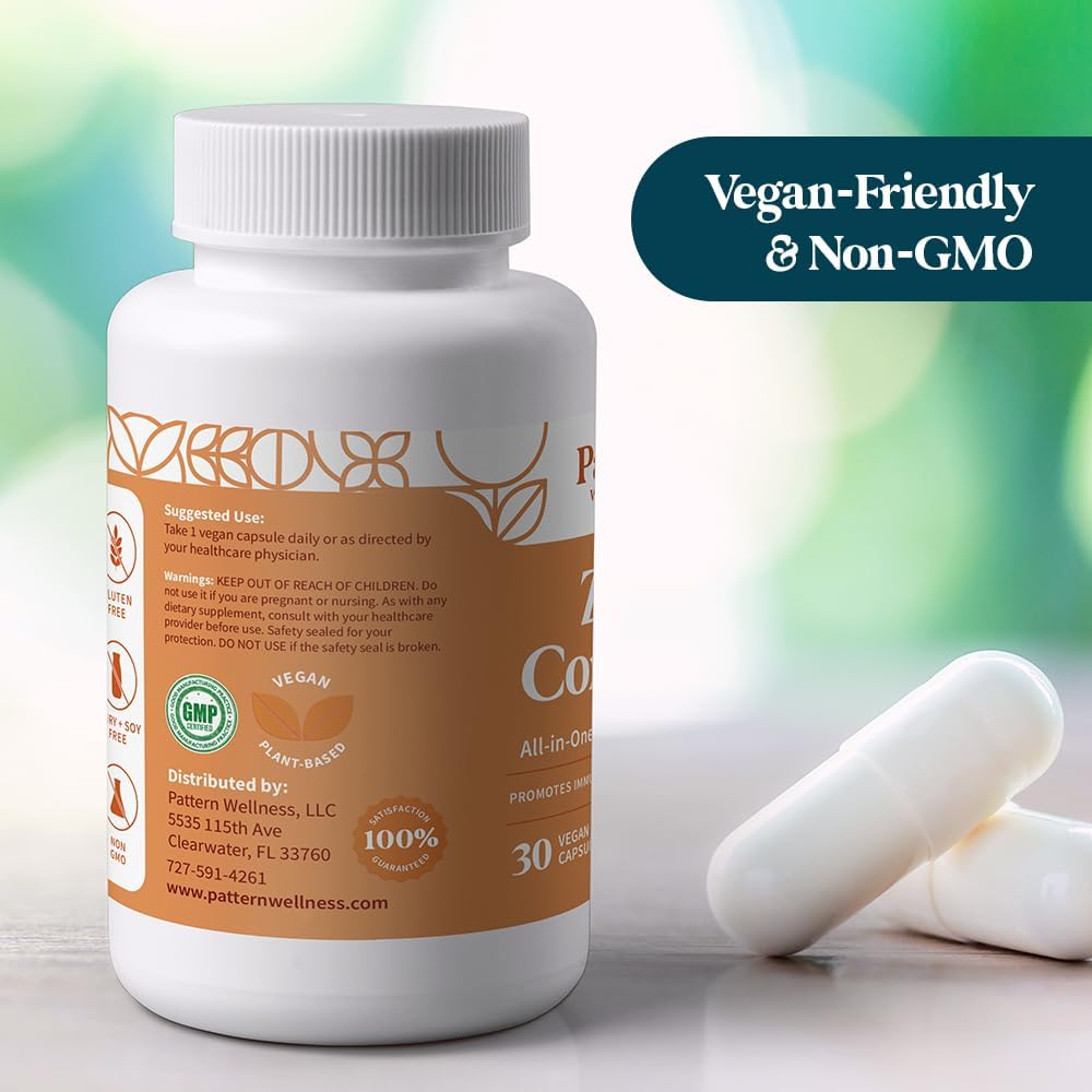 High Absorption Zinc Complex Supplement with Vitamin C, Probiotics, and Plant-Based Ingredients - Immune Support - 30 Vegan Capsules - 3rd Party Lab Tested