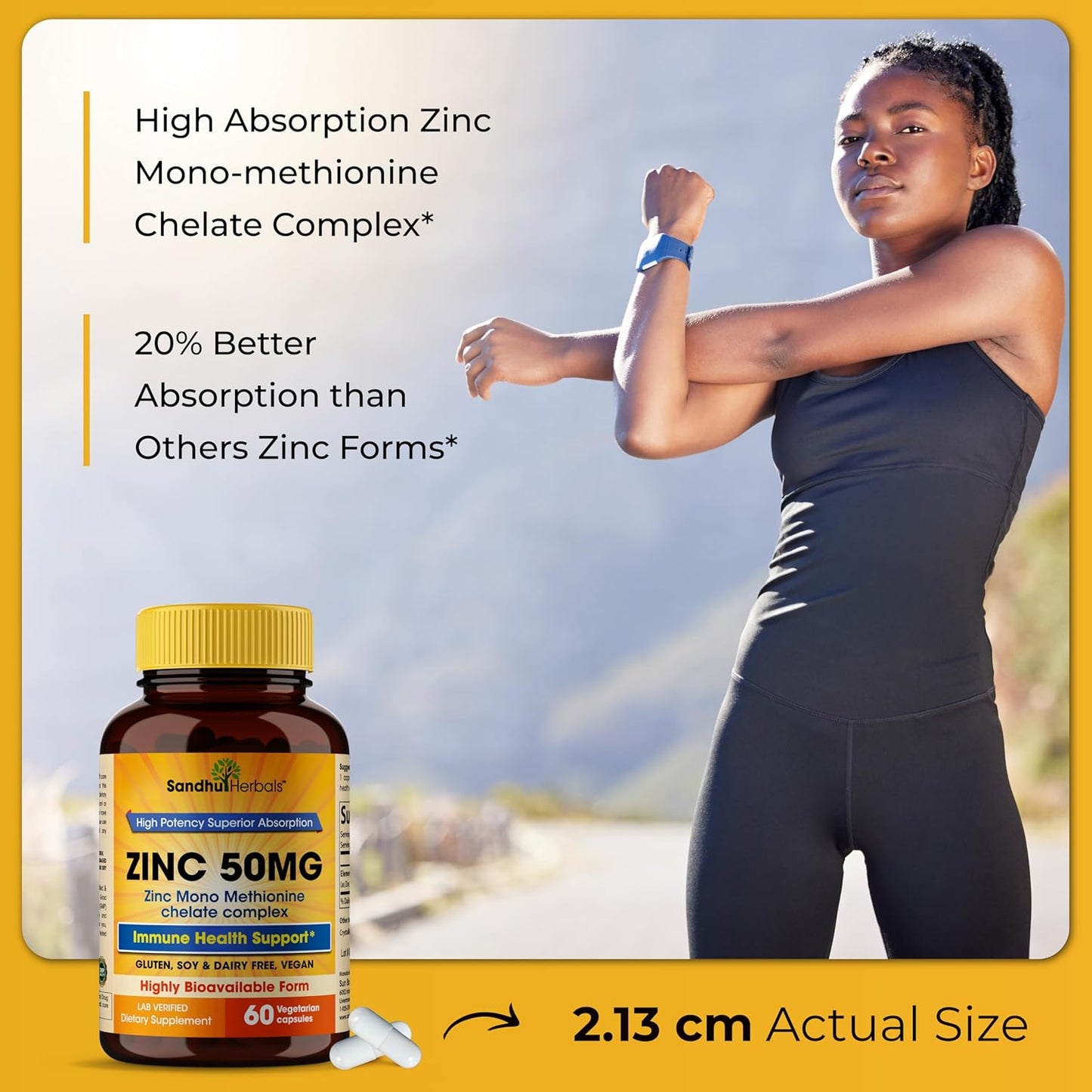 High Absorption Zinc Monomethionine Complex Supplement - 60 Capsules for Immune, Acne, and Antioxidant Support - Vegetarian Formula for Men & Women by Sandhu Herbals