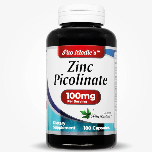 High Absorption Zinc Picolinate Supplement - 100mg, 180 Capsules for Immune Support by Fito Medic's Lab