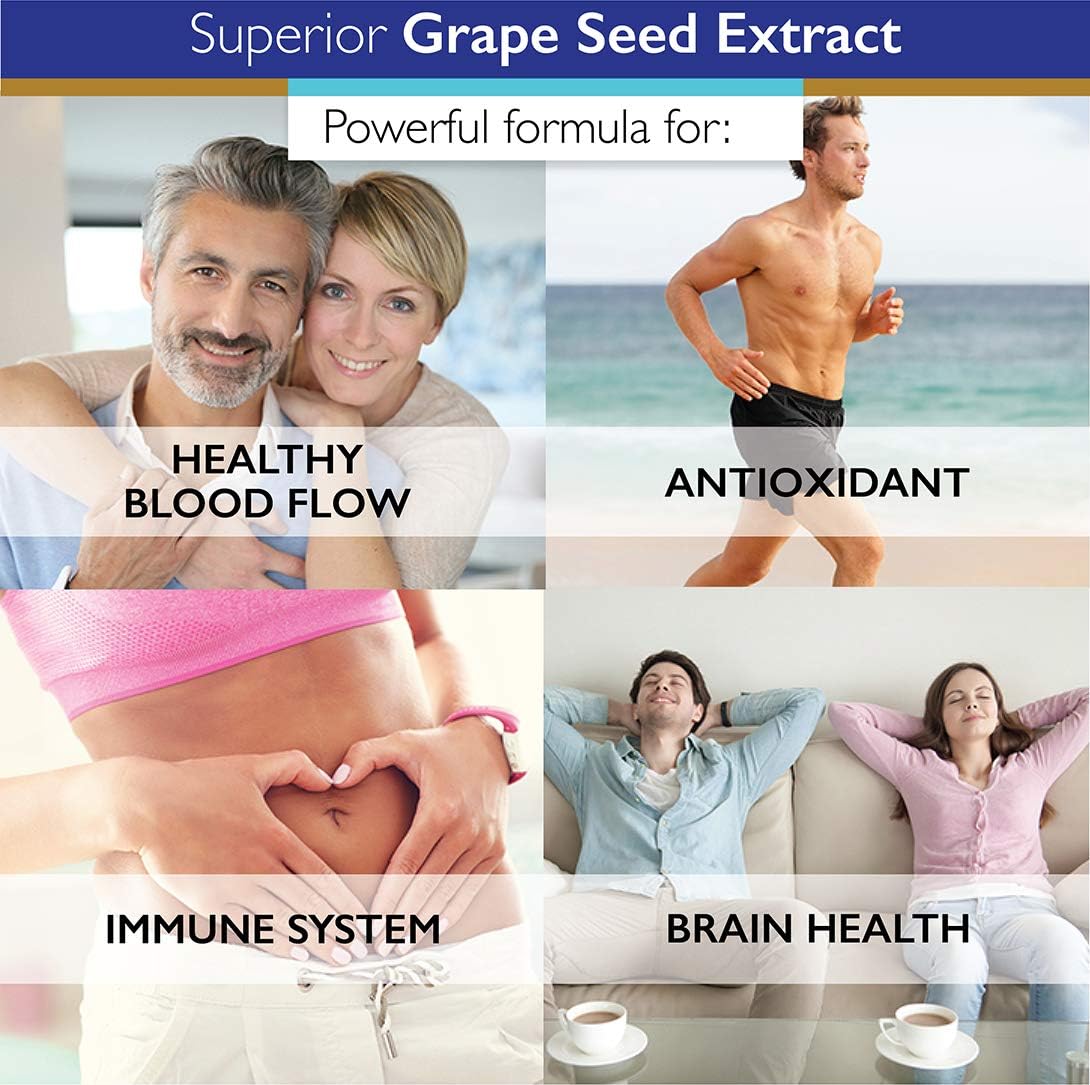 High Antioxidant Grape Seed Extract Capsules for Cardiovascular and Brain Health - 95% Polyphenols, 400mg - Immune System Support - 120 Vegetable Capsules