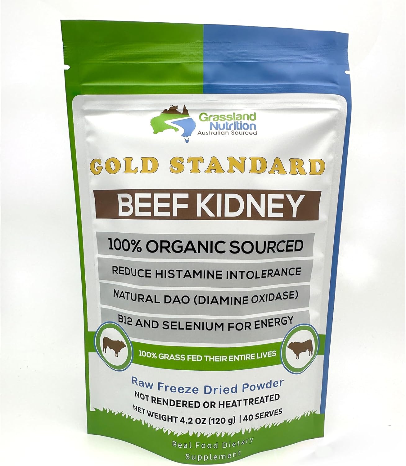 High B12 and Selenium Grassland Nutrition Freeze-Dried Australian Beef Kidney Powder (120g)