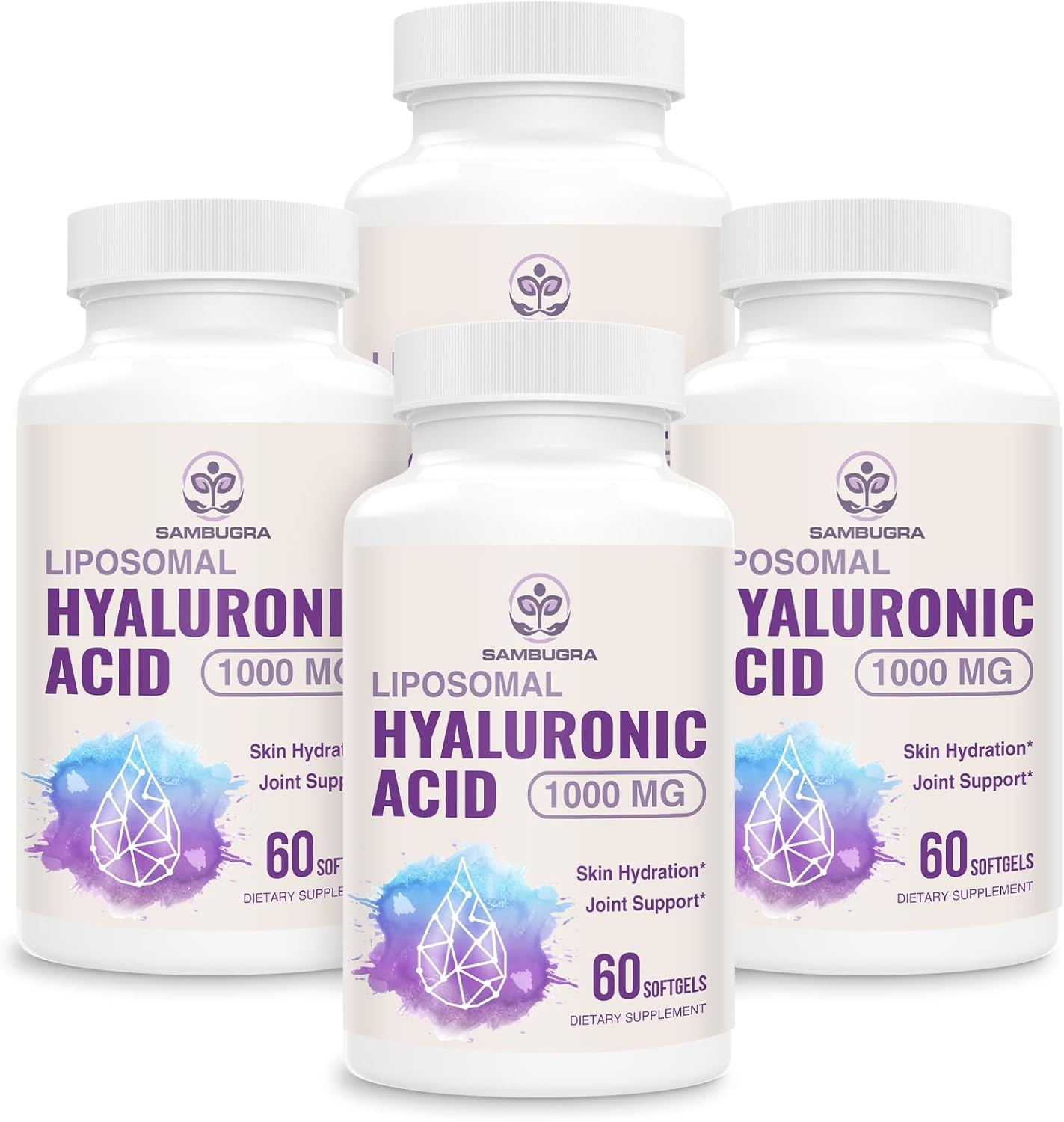 High Bioavailability 1000mg Liposomal Hyaluronic Acid Capsules for Skin and Joint Support - 240 Capsules x 4 Pack