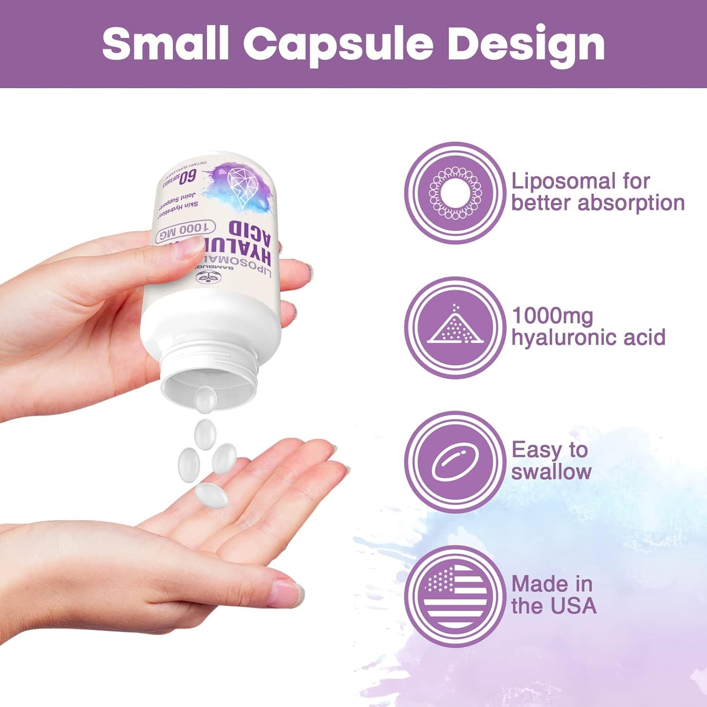 High Bioavailability 1000mg Liposomal Hyaluronic Acid Capsules for Skin and Joint Support - 240 Capsules x 4 Pack