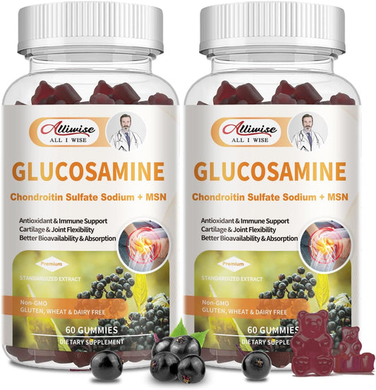 High Bioavailability Glucosamine Chondroitin MSM Gummies with Elderberry for Joint Health and Immune Support - Vegan Supplement for Mom and Dad
