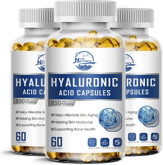 High Bioavailability Hyaluronic Acid Capsules for Skin and Joint Health - 850mg, 60 Capsules (Pack of 3)