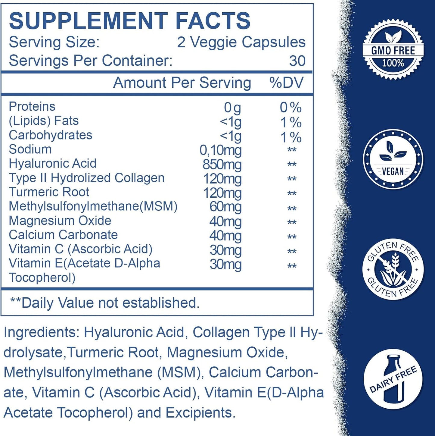 High Bioavailability Hyaluronic Acid Capsules for Skin and Joint Health - 850mg, 60 Capsules (Pack of 3)