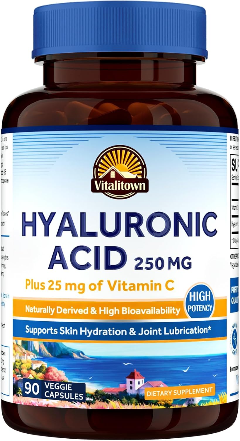 High Bioavailability Hyaluronic Acid with Vitamin C Supplements for Skin and Joint Health, 90 Capsules