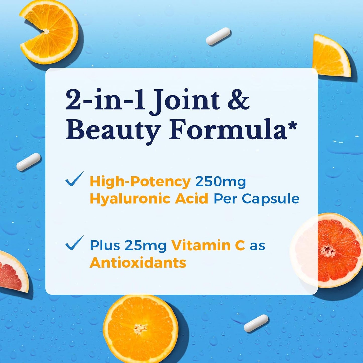 High Bioavailability Hyaluronic Acid with Vitamin C Supplements for Skin and Joint Health, 90 Capsules