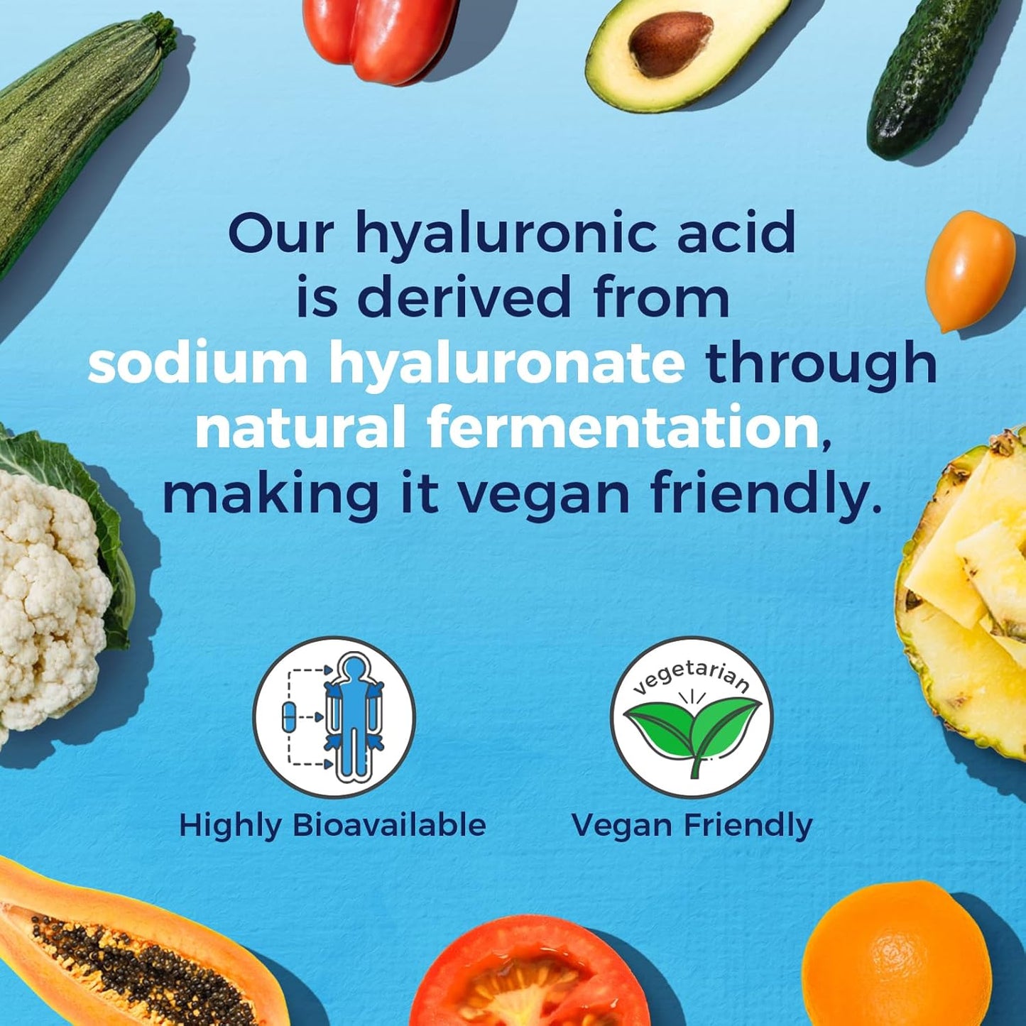 High Bioavailability Hyaluronic Acid with Vitamin C Supplements for Skin and Joint Health, 90 Capsules